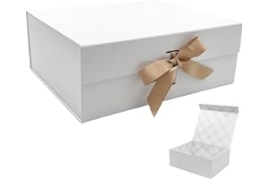 Tekhoho Caja de Regalos Grande Blanco 33.5x27x12.5 cm, Caja de Regalos Premium con Tapa MagnéTica y Cinta para Embalaje de Re