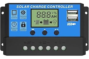 30A Controlador de Carga Solar 12V/24V Panel Solar Inteligente Regulador de Carga Solar con Pantalla LCD y Doble Puerto USB,C