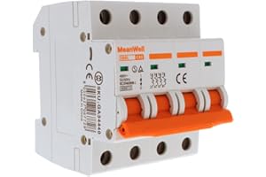 MeanWell Interruptor magnetotérmico trifásico Curvo C, 4P 6kA, 4 módulos DIN, Miniature Circuit Breaker, MCB 4P C40 40A