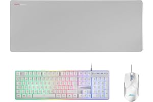 Mars Gaming MCPX, Combo Teclado Gaming H-Mech FRGB, Ratón Gaming 10000DPI y Alfombrilla Escritorio XXL, Blanco, Teclado Españ