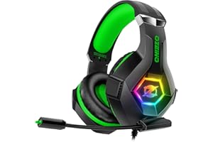 Ozeino Cascos Gaming para Ps4 Ps5 PC Xboxone, Auriculares con Micrófono, Bajos Estéreo, Control de Volumen, LED RGB