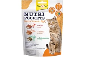 GimCat Nutri Pockets mezcla de malta y vitaminas - Snack crujiente para gatos, con relleno cremoso e ingredientes funcionales