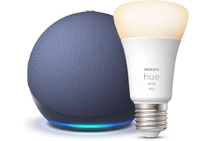 Echo Dot (5.ª generación) | Azul marino + Philips Hue White Bombilla Inteligente (E27), compatible con Alexa - Kit de inicio 