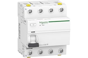 Schneider Electric A9Z24463 Disyuntor de Corriente Residual iID, 4P, 63A, 300mA, Tipo A, Blanco, 63 Ampere