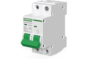 CHENGPI Disyuntor 2P DC 1000V 20A,Interruptor Fotovoltaico de Disyuntor En Miniatura DC Para Energía Solar, Instalado en Una 