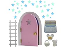 Qué Kawaii® puerta (Rosa) Ratoncito Pérez que abre y brilla con universo de estrellas y planetas. Certificados y complementos