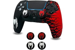 ElitePlay Funda de silicona antideslizante de araña negra y roja para controlador de PS5, funda de goma suave para mando inal