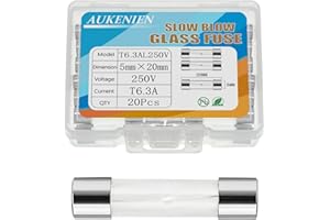 AUKENIEN 6,3A 6,3 Amperio 250V Fusibles de Vidrio de Soplado Lento 5x20MM T6,3A Fusible Cristal Tubos Retardo de Tiempo Kit