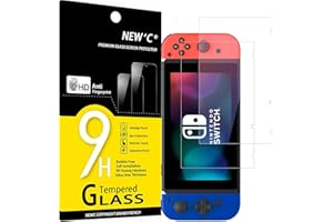 NEW'C 2 Piezas, Protector Pantalla para Nintendo Switch, Cristal templado Antiarañazos, Antihuellas, Sin Burbujas, Dureza 9H,