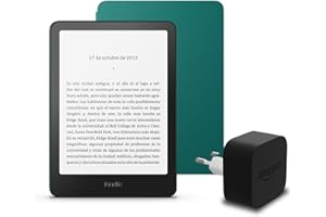 El último Kindle Paperwhite (versión 2024) de 16 GB con anuncios, una funda basada en Amazon Plant y un adaptador de corrient