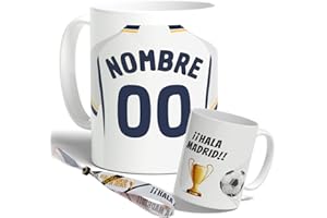 Taza Personalizada con nombre de Fútbol Madrid. Tazas de Desayuno personalizada. Regalo Original para Aficionados del Futbol.