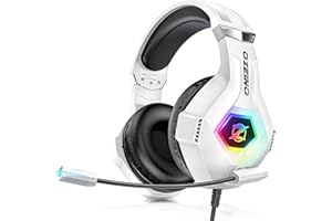 Cascos Gaming con Micrófono Suave, Luz RGB, Sonido Envolvente Claro, Orejeras Ligero Cómodo Ajustable, Auriculares Gaming Bla