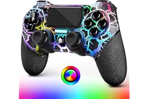 AceGamer Controlador inalámbrico OLED para PS4, diseño personalizado negro agrietado con luz RGB, batería de 1000 mAh, conect