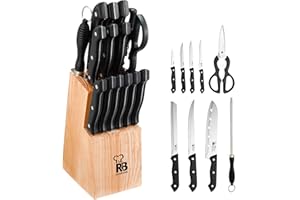 RENBERG Tenessy | Cuchillos de Cocina | Set Completo de 15 Piezas con Tacoma de Madera | Perfectos para Cortar Todo Tipo de I