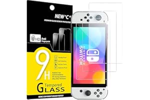 NEW'C 3 Piezas, Protector Pantalla para Nintendo Switch (modèle OLED), Cristal templado Antiarañazos, Antihuellas, Sin Burbuj