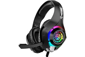 Tatybo Cascos Gaming para Ps4 Ps5 PC, Auriculares Gaming con Estéreo de Graves Profundos, Luces RGB, Cómodas Orejeras Grandes