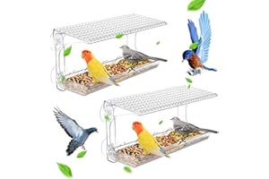 WEGREAT Ventana transparente para pájaros: 2 comederos para pájaros, comedero para pájaros con 4 ventosas, comedero para vent