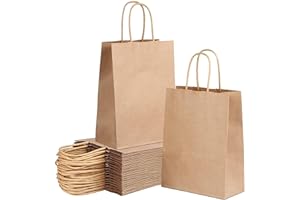 Lote de 40 Bolsas de papel kraft grandes con asas 32 x 41 x 11 cm bolsas para regalos. Bolsas para comercios, ir al la compra