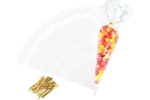 100 Piezas Bolsas Regalo Transparente, SWOUEKO Bolsas Chuches Con 100 Corbata, Bolsas de Celofan, Bolsitas para Galletas para