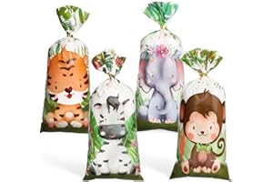 GEBETTER 40* Bolsas 27x12cm 4 Modelos Animales Selva con Lazos Cierre Dorados, Bolsas Cumpleaños Infantil Chuches Regalo Bols