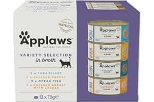 Applaws 100% Natural Comida Húmeda para Gatos Adultos en Caldo - Selección Mixta de Atún, Pollo y Pescado del Océano en Caldo