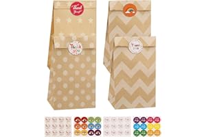 vvhippo 20 Piezas Bolsas de Papel Kraft para Regalos con 36 Pegatinas, Bolsas de Regalo, Bolsas Dulces para Chuches,Bodas, Cu