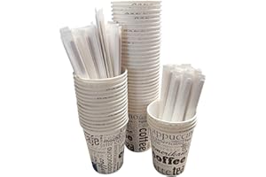 100 Vasos Desechables Café de Papel Cartón de 200 ml, Vasos Resistentes y Elegantes para Bebidas Calientes o Frías, Perfectos