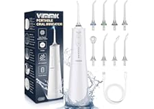 Irrigador Bucal Portatil, Vimmk Irrigador Dental Inalámbrico Profesional 8 Boquillas 5 Modos, IPX7 Impermeable 300ML USB-C Re