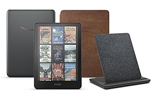 Kindle Colorsoft Signature Edition (32 GB) sin anuncios, una funda de cuero Amazon Premium y una base de carga inalámbrica Ma