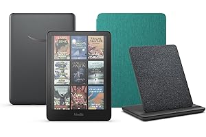 Kindle Colorsoft Signature Edition (32 GB) sin anuncios, una funda basada en plantas de Amazon y una base de carga inalámbric