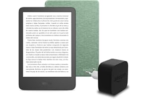 El nuevo Kindle (versión 2024) de 16 GB sin anuncios, una funda de tela de Amazon y un adaptador de corriente Amazon Powerfas