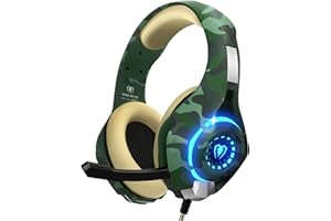 Auriculares Gaming con Micrófono, Cascos Gaming con Nivel de Sonido Envolvente Rico, Orejeras Proteicas y Micrófono Omnidirec