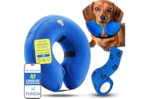 Collar Isabelino Hinchable para Perros - Collar de Recuperación con Funda Extra y Vendaje para Evitar Rascarse o Lamer Herida