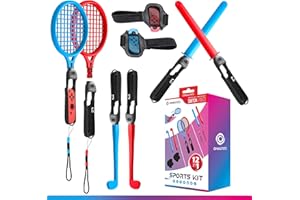 Oniverse Kit de Accesorios para Nintendo Switch Sports, Pack de 12 en 1 con Correas, Raquetas, Espadas chanbara, Palos de Gol