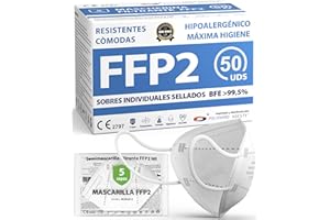 ADESTE – 50 Mascarillas FFP2 Blancas con Certificado CE, cadena controlada, elásticos cómodos, hipoalergénicos y regulables. 