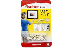 fischer - Colgador Basico Especial Cuadros, colgar cuadros pared, colgar fotos, fija cuadros sin agujeros, Blanco, Blister de