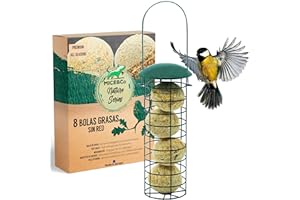 Mice&Co Comedero Pájaros Bolas de Grasa Exterior - Alimentador Aves Silvestres Colgante Recargable para Jardín con Bolas Sebo