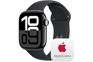 Apple Watch Series 10 [GPS 42mm] with Jet Black Aluminium Case with Black Sport Band - S/M. Fitness Tracker, ECG App, Always-