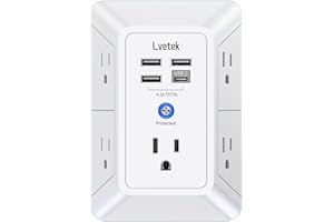 Lvetek 5 Outlet Extender Multi Plug Wall Outlets with 4 USB Charging Ports (1 USB C Outlet), 3 Sided 1680J Surge Protector Po