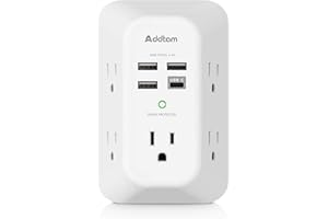 Addtam USB Wall Charger Surge Protector 5 Outlet Extender with 4 USB Charging Ports (1 USB C Outlet) 3 Sided 1800J Power Stri