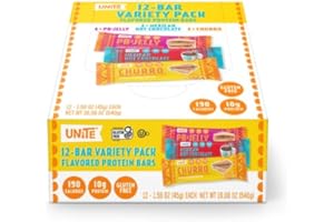 UNiTE Protein Bar, 10g Protein, 200 Calories, Variety Pack, Real Ingredients, No Artificial Sweeteners or Flavors, Gluten & S