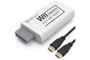 PORTHOLIC Wii to HDMI Converter 1080P for Full HD Device, Wii HDMI Adapter with 3,5mm Audio Jack&HDMI Output Compatible with 