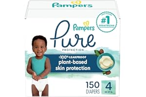 Pampers Baby Diapers - Pure Protection - Size 4, One Month Supply (150 Count), Hypoallergenic Premium Disposable Diaper