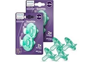 Philips Avent Soothie 0-3 Months Orthodontic Baby Pacifiers, 100% Silicone Pacifiers, One Piece, BPA-Free, Green, 4 Pack, Mod