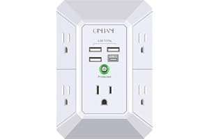 Wall Charger, Surge Protector, QINLIANF 5 Outlet Extender with 4 USB Charging Ports (4.8A Total) 3-Sided 1680J Power Strip Mu