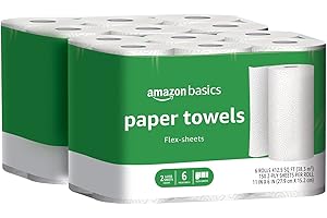 Amazon Basics 2-Ply Flex-Sheets Paper Towels, 12 Basics Rolls = 32 Regular Rolls, Everyday Value with 150 Sheets per Roll