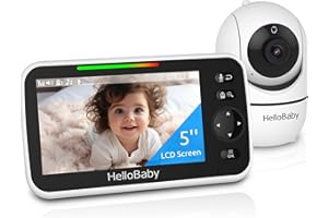 HelloBaby Upgrade Baby Monitor, 5'' Screen with 30-Hour Battery, Pan-Tilt-Zoom Video Baby Monitor with Camera and Audio No Wi