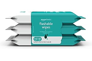 Amazon Basics Flushable Adult Toilet Wipes, Fragrance Free, 126 Count (3 Packs of 42) Packaging May Vary