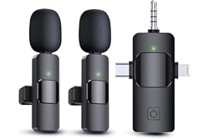 PQRQP 3 in 1 Wireless Lavalier Microphones for iPhone, iPad, Android, Camera, USB-C Microphone, 7-Hour Battery, Mini Micropho