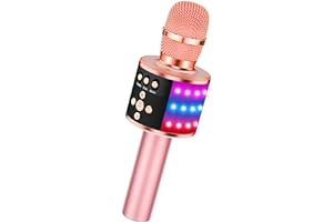 BONAOK Bluetooth Wireless Karaoke Microphone with LED Lights,4-in-1 Portable Handheld Mic with Speaker Karaoke Player for Sin